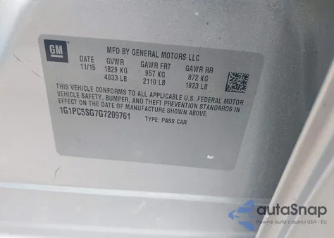 2016 Chevrolet Cruze Limited Ls Auto from USA, damaged, VIN 1G1PC5SG7G7209761